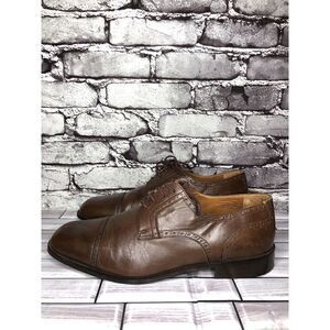 Strada Firenze Brown Leather Cap Toe Lace Up Oxfords Dress Shoes Men Sz 10.5M US